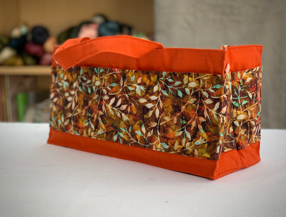 Batik Orange Leaves Large Project Organiser Bag